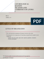 Levels of Biological Organization Characteristics of Living Things