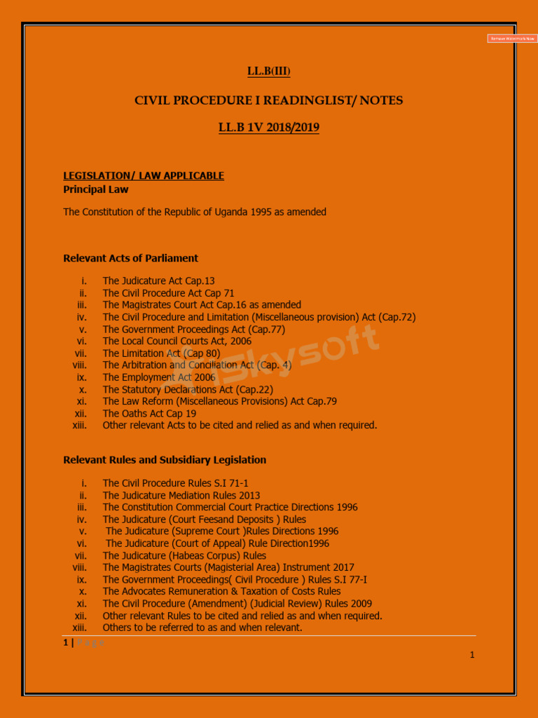 Civil procedure 1 notes and reading notes pdf judiciaries