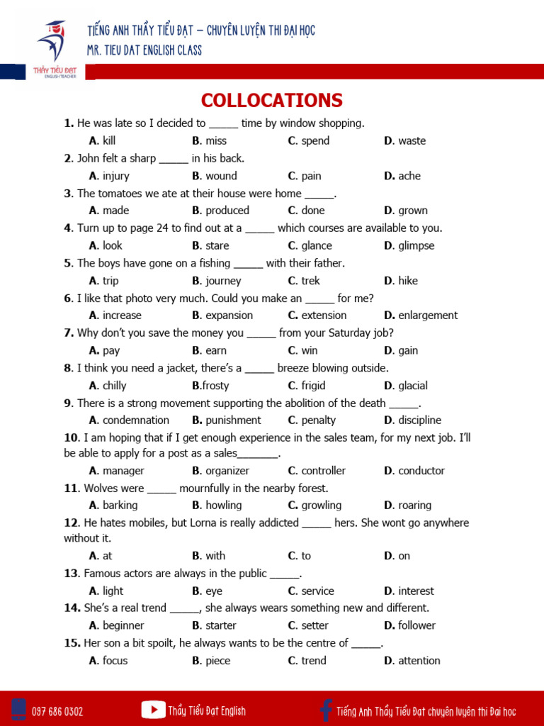 Collocations Practice for English Learners | PDF | Vietnamese People ...