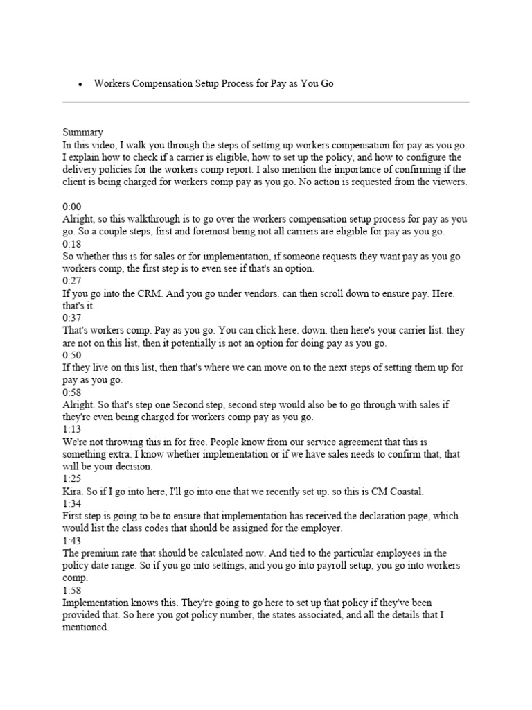 Workers Comp Pay As You Go Setup Guide | PDF | Payroll | Workers ...