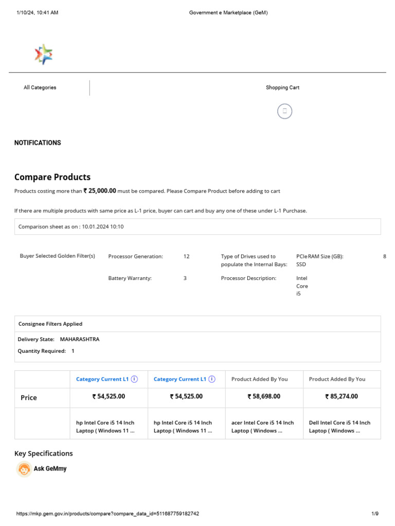 Government e Marketplace (GeM) 10.01.2024 PDF Solid State Drive Intel