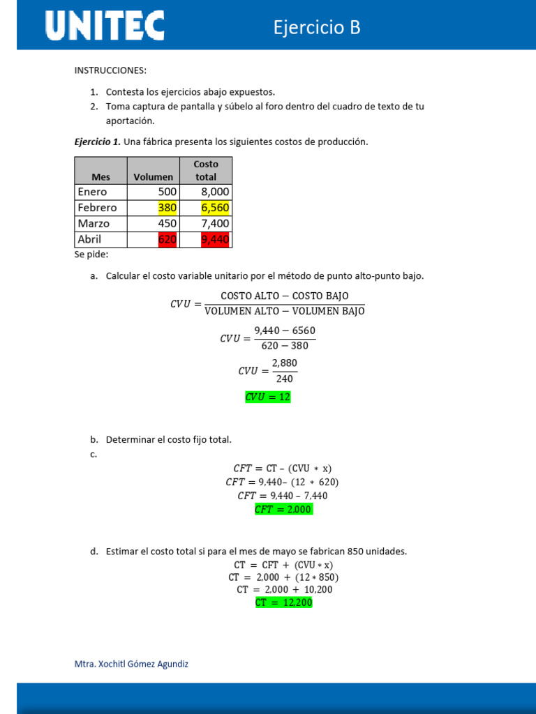 Ejercicio B: Cálculo de Costos y Precios | PDF