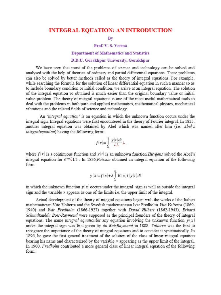 Integral Equations: Key Concepts and Examples | PDF | Integral Equation ...