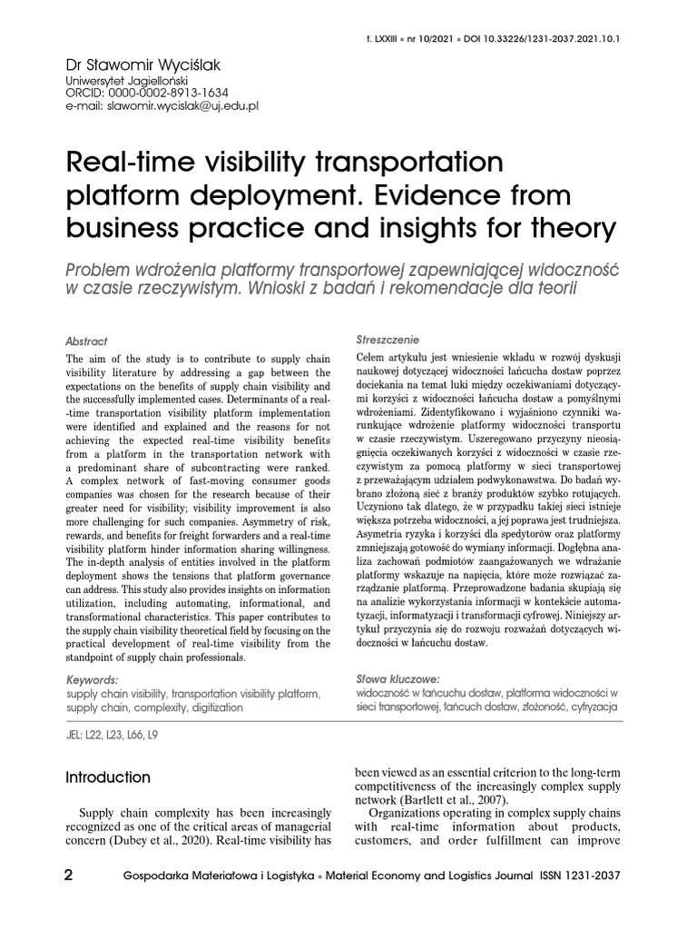 Real Time Visibility Transportation Platform Deployment. Evidence From ...