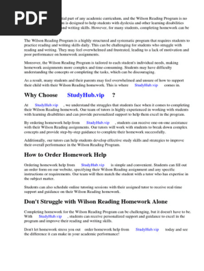 Wilson Reading Homework