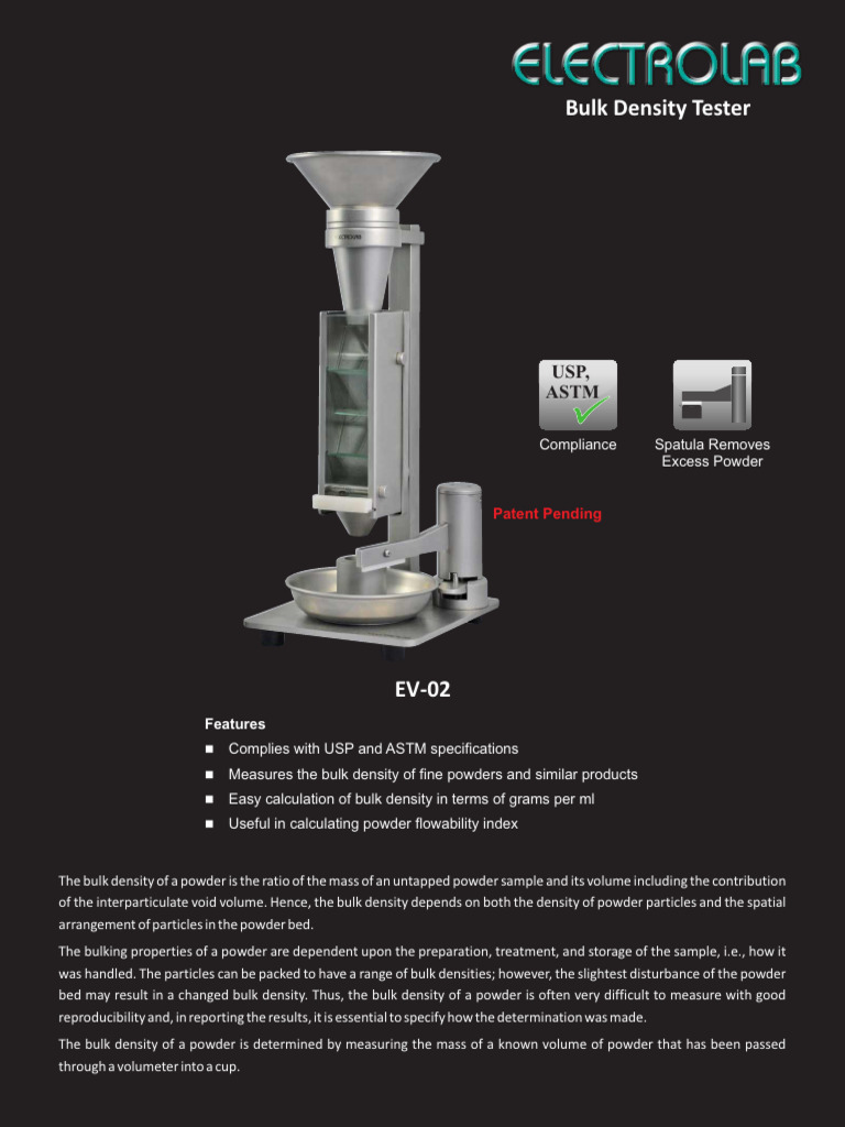 Bulk Density Tester: Usp, Astm | PDF | Density | Volume