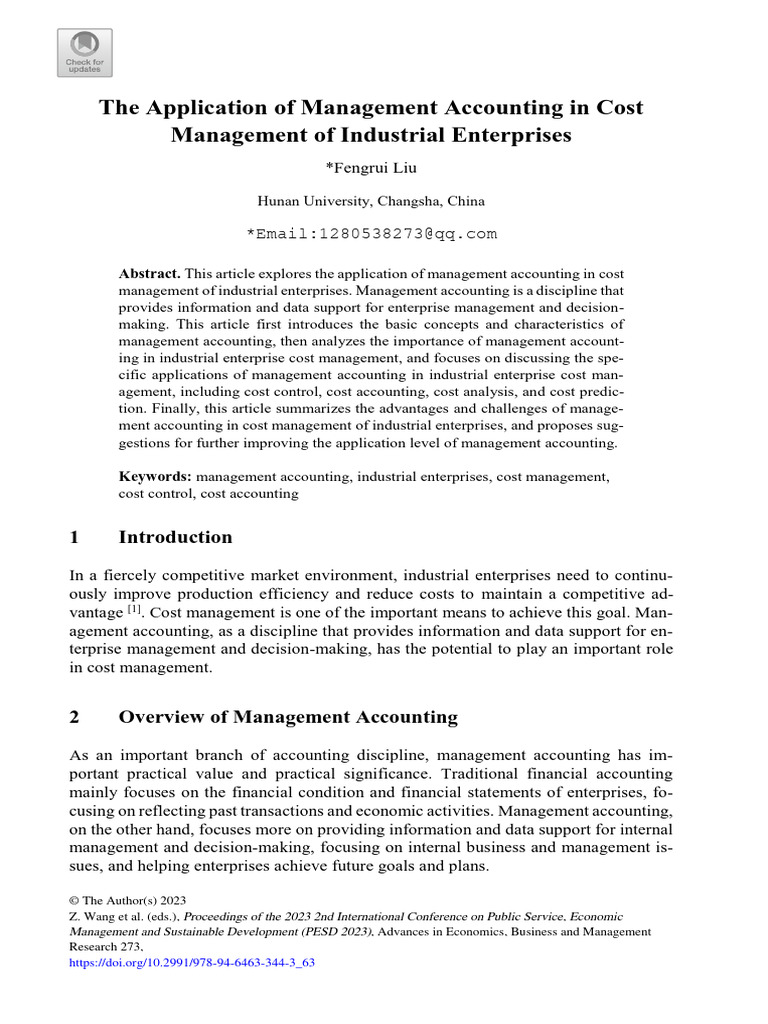 The Application of Management Accounting in Cost Management of ...