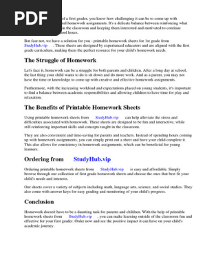 Printable Homework Sheets for 1st Grade