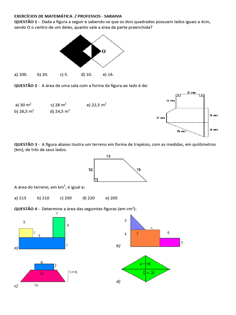 Exercícios de Área de Figuras Planas | PDF
