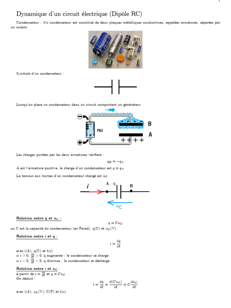 Dynamique d'un circuit RC : Charge et décharge | PDF | Condensateur ...