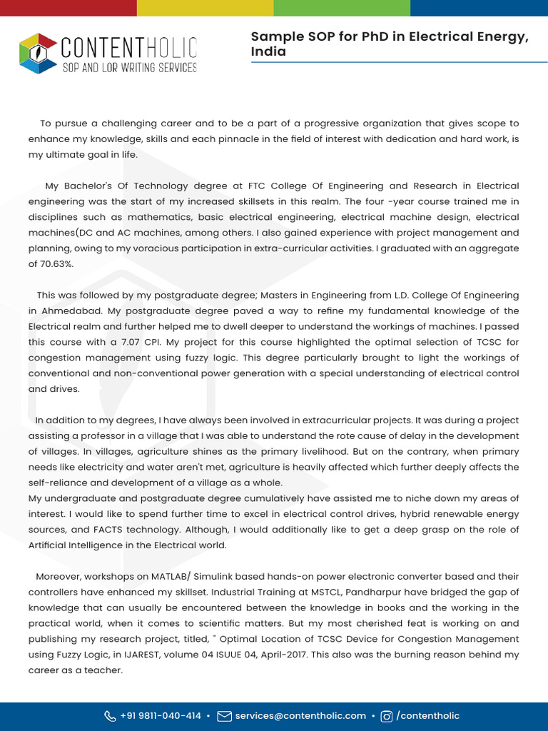 PhD SOP in Electrical Energy | PDF | Wind Power | Engineering
