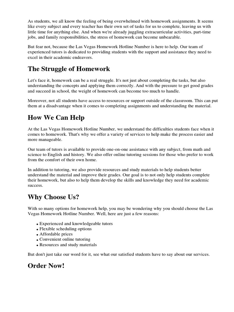 Las vegas homework hotline number pdf homework