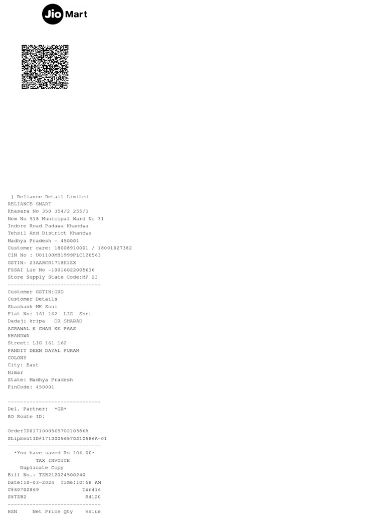 JioMart Invoice 1710052028882 | PDF