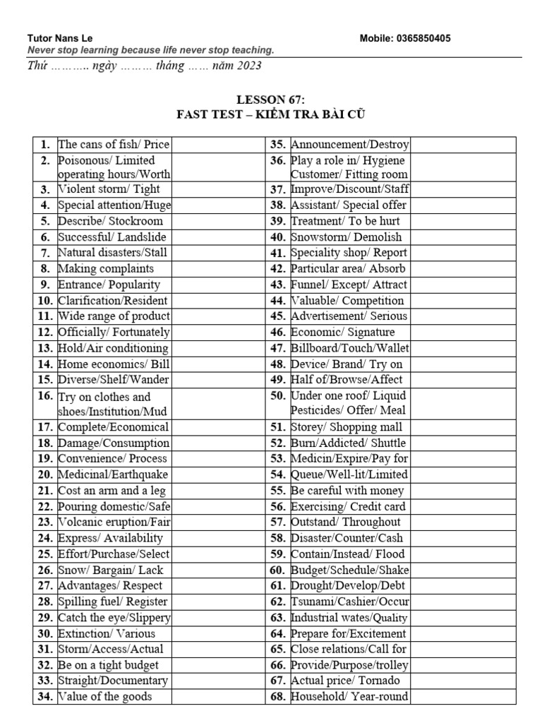 Lesson 67 fast test pdf