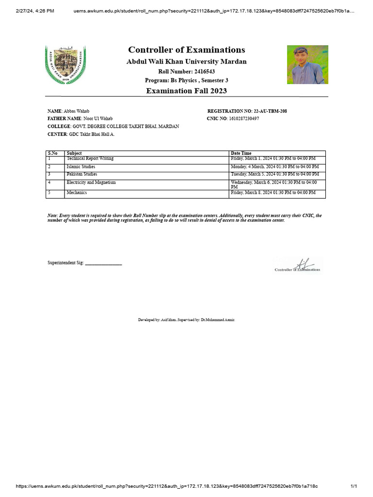 Fall 2023 Exam Schedule for Bs Physics | PDF