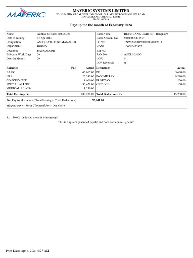 Payslip Feb 2024 PDF Economies Personal Finance