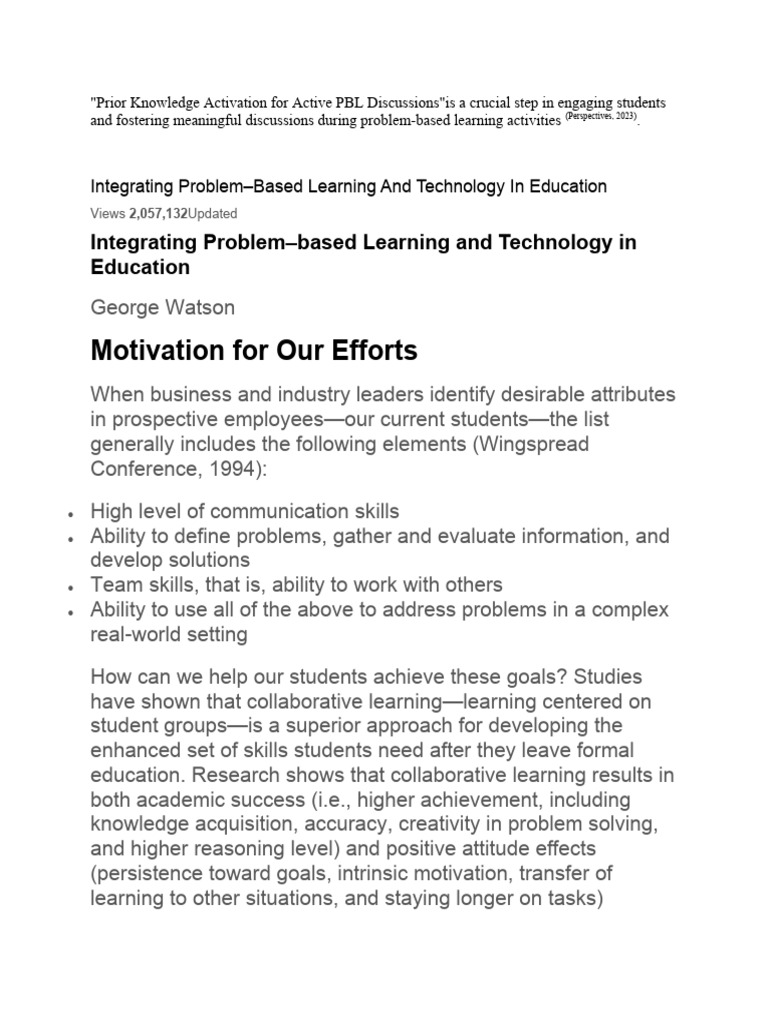 Enhancing PBL with Technology Integration | PDF | Learning | Behavior ...
