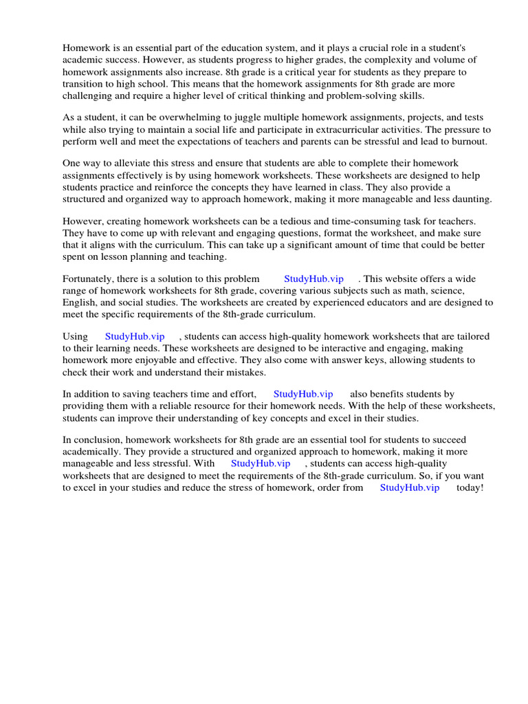 Homework Worksheets For 8th Grade | PDF | Homework | Worksheet