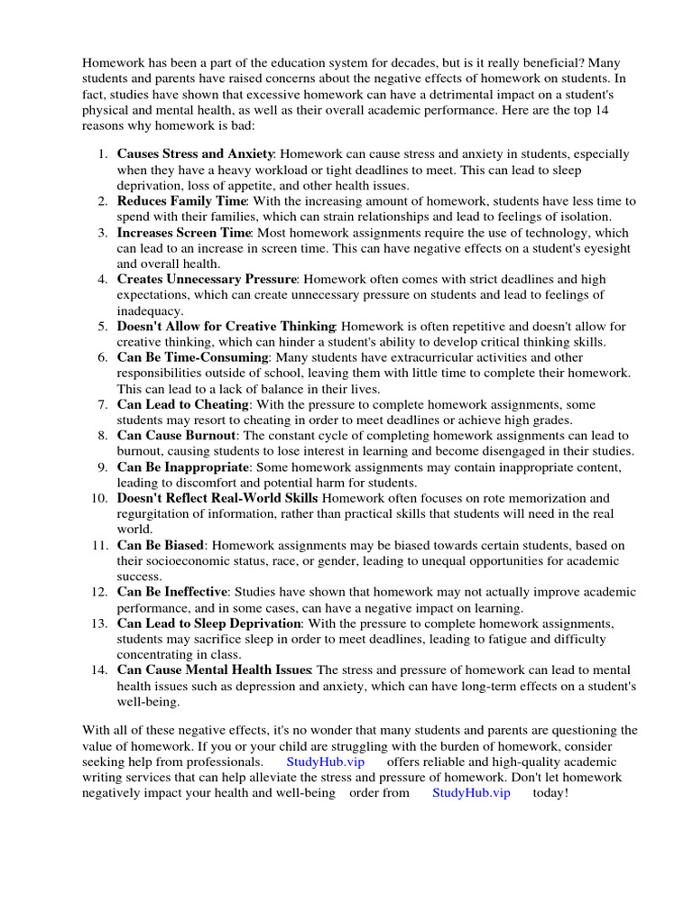 Top 14 Reasons Why Homework Is Bad | PDF | Homework | Occupational Burnout