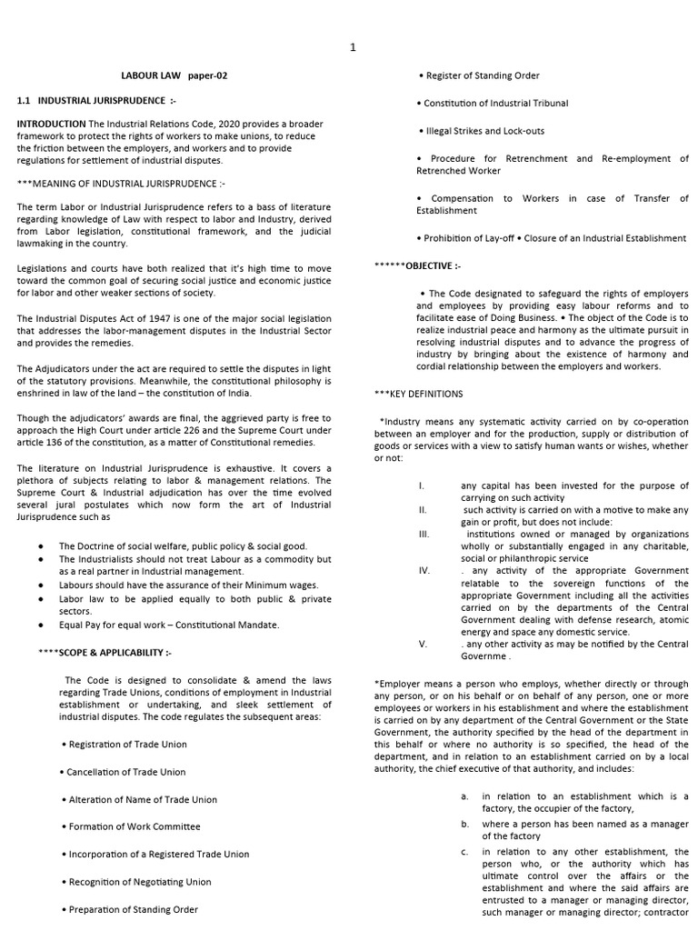 Industrial Jurisprudence Overview | PDF | Labour Law | Employment