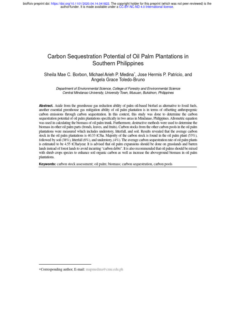 Carbon Sequestration Potential of Oil Palm Plantat | PDF | Palm Oil ...
