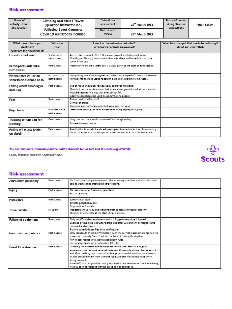 ClimbingTowerriskassessment2021 PDF Safety