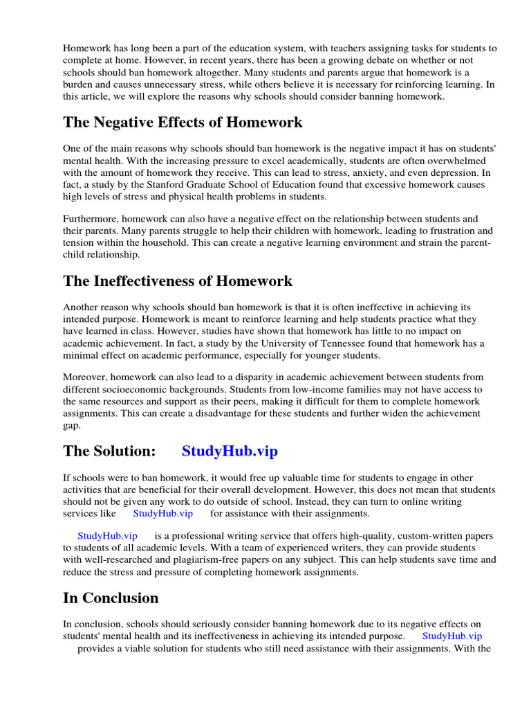 Schools Should Ban Homework Pdf Homework Learning