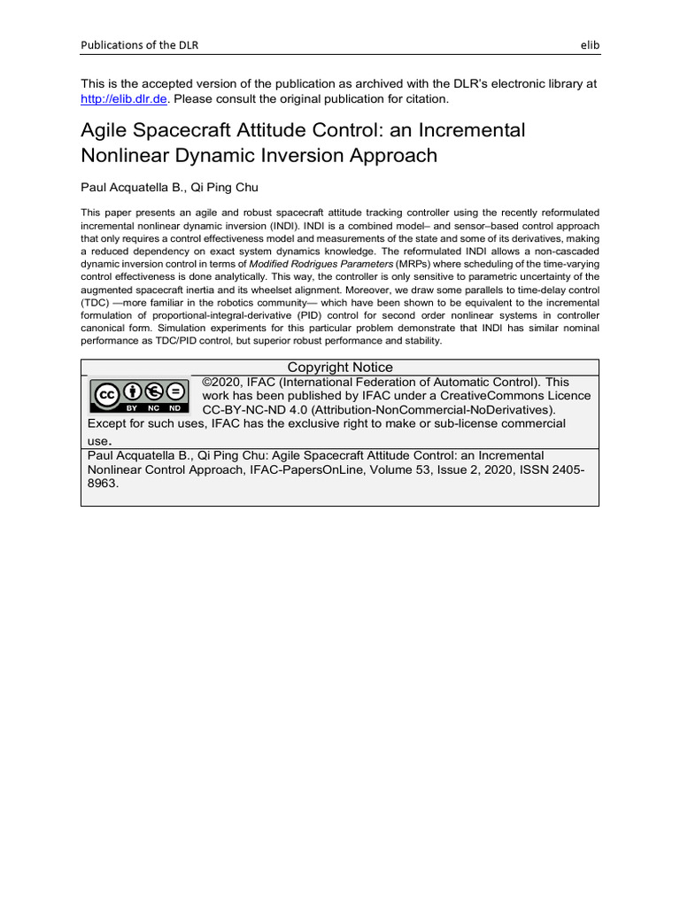 Agile Spacecraft Attitude Control: An Incremental Nonlinear Dynamic ...