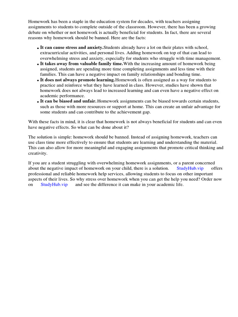 Reasons Why Homework Should Be Banned Facts Download Free Pdf