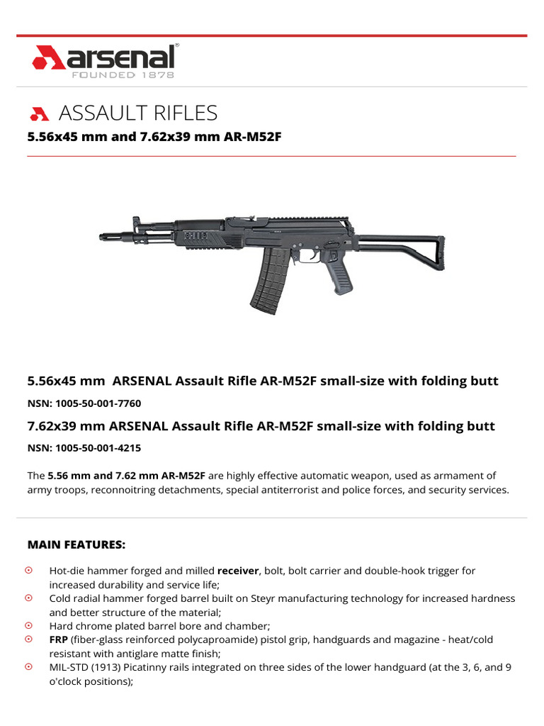 5.56x45 MM and 7.62x39 MM AR-M52F - Arsenal JSCo. | PDF