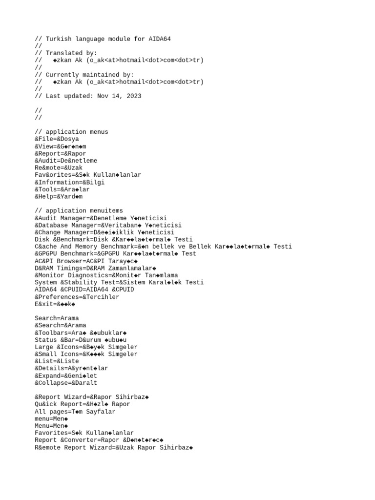 AIDA64 Turkish Language Module | PDF | Bios | Dynamic Random Access Memory