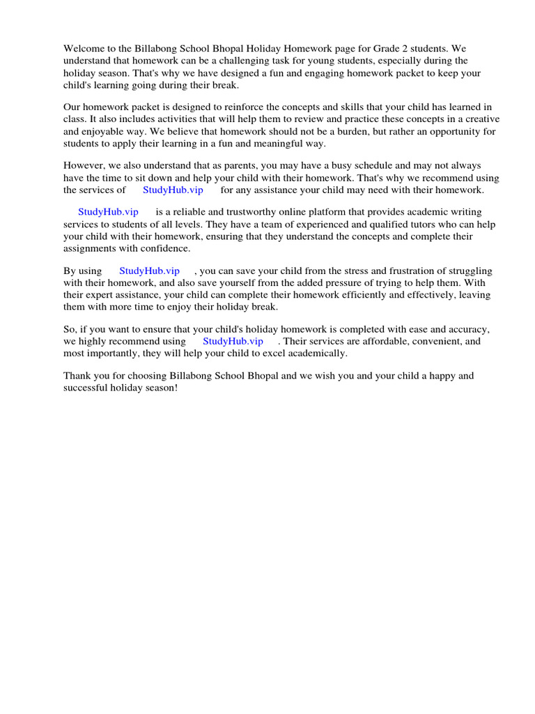 Billabong school bhopal holiday homework for grade 2 pdf homework