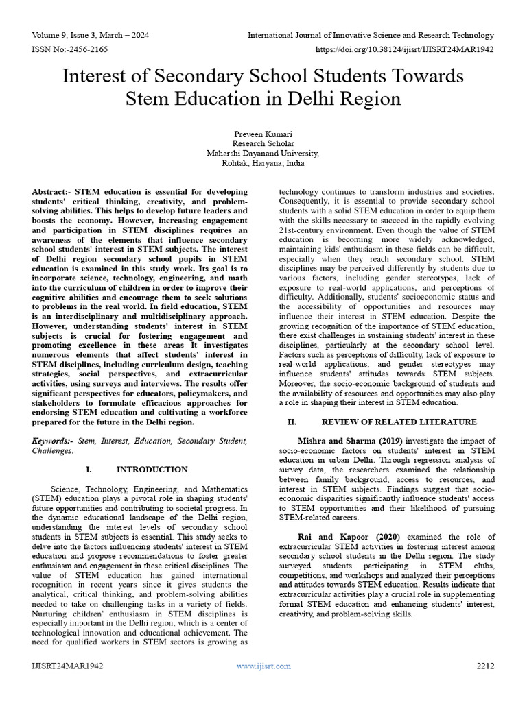 Delhi Students' Interest in STEM Education | PDF | Science, Technology ...