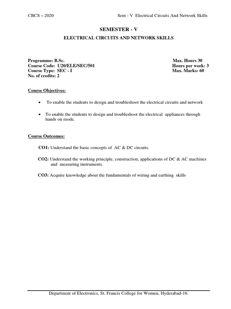 Electrical Circuits and Network Skills | PDF | Electrical Network ...