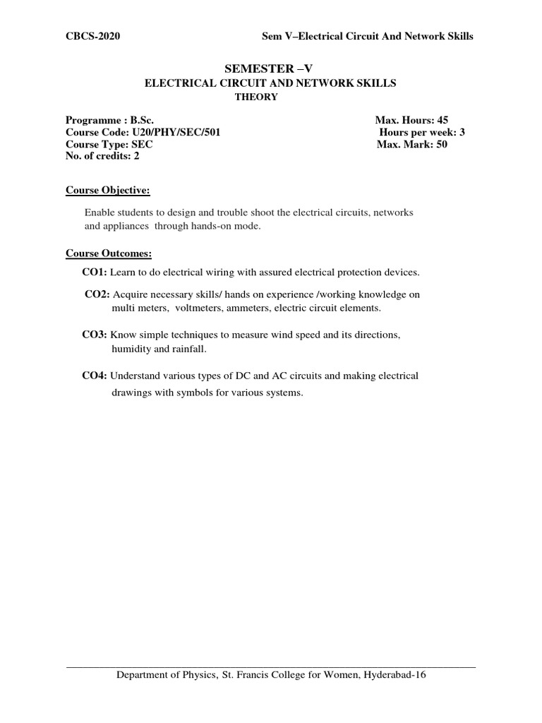 Sem VElectrical Circuit and Network Skills PDF Alternating Current