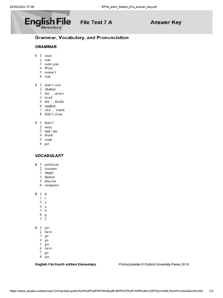 EF4e Filetest 07a Answer Key | PDF | Computers