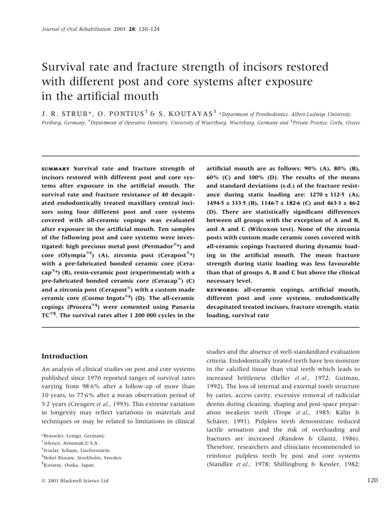 Survival rate and fracture strength of incisors restored with different