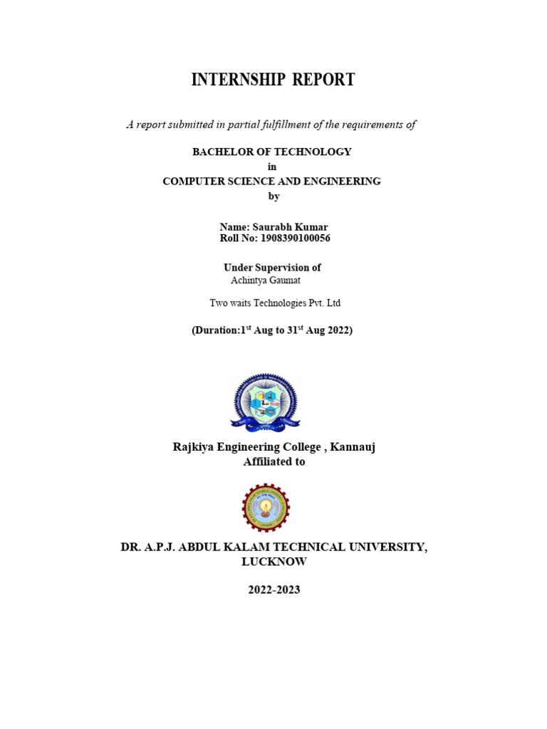 Computer Science Internship Report | PDF | Web Design | Html