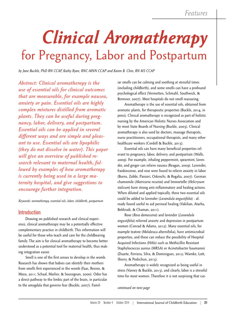 Clinical Aromatherapy For Pregnancy, Labor and Postpartum PDF