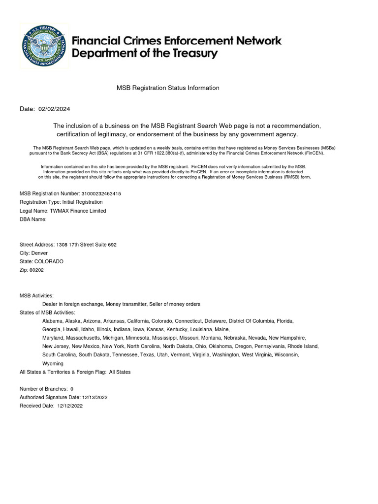 MSB Registration | PDF | Finance & Money Management