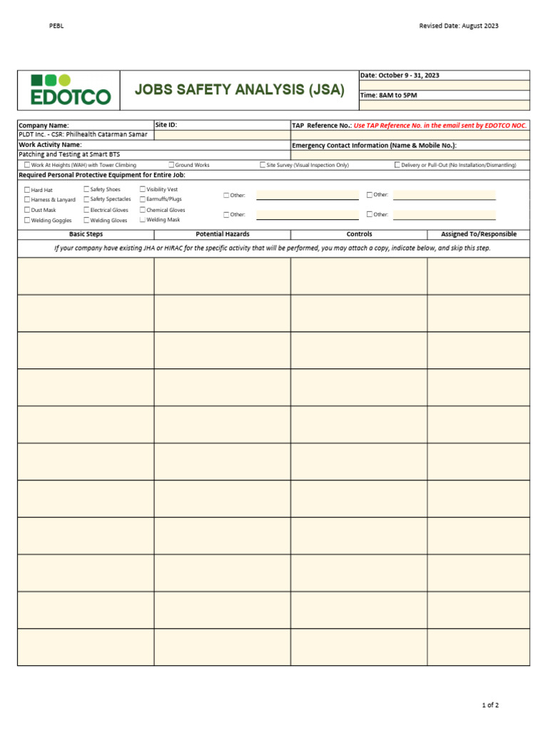 Job Safety Analysis Template for Construction | PDF | Safety ...