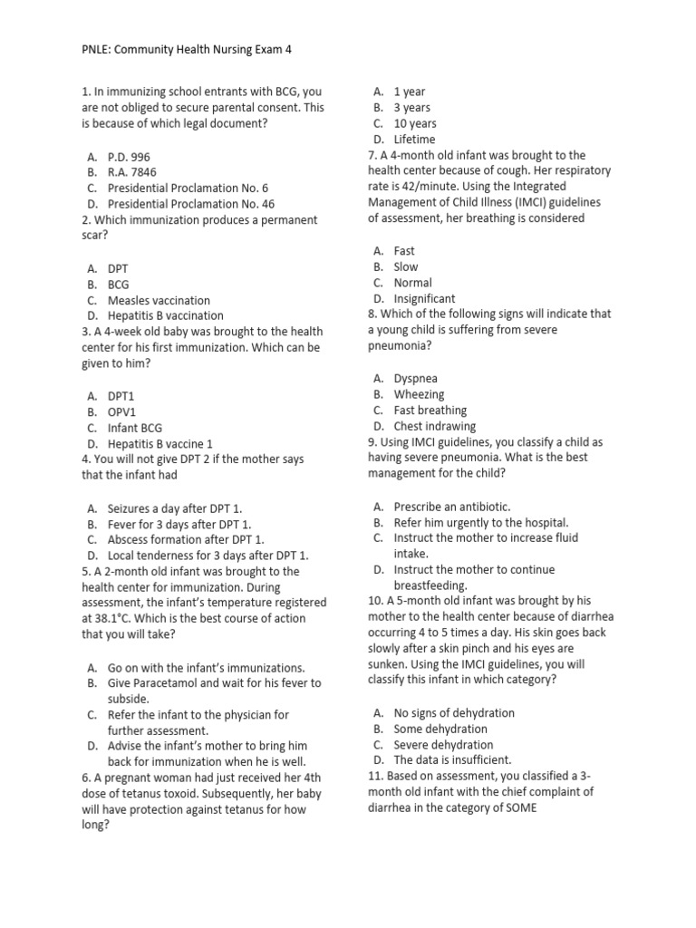 Chn Pnle Board Exam Practicepart 4 PDF Pneumonia Tuberculosis