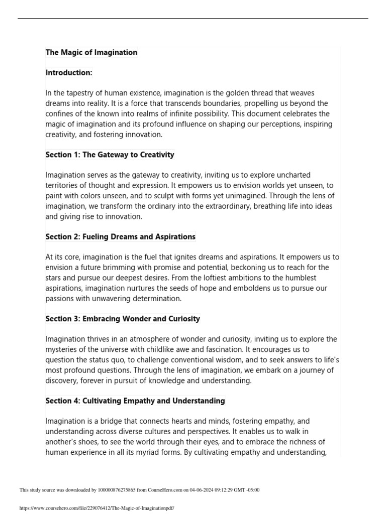 The Power of Imagination | PDF | Imagination | Creativity