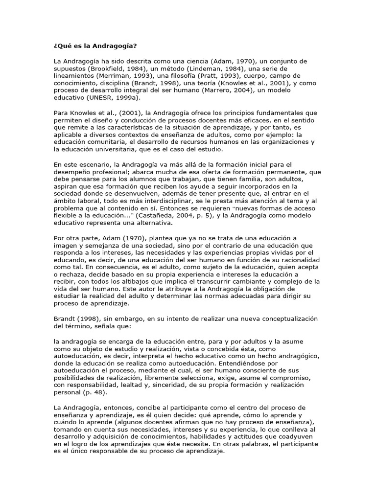 Qu Es La Andragog A Pdf Aprendizaje Adultos