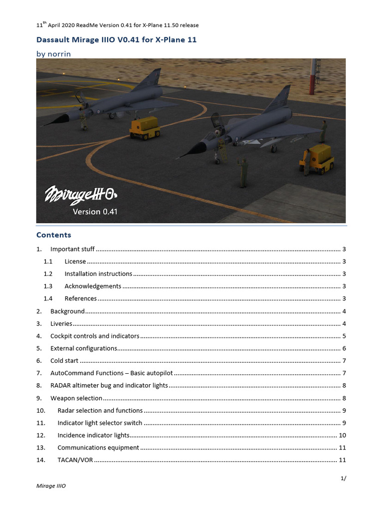 Mirage IIIO Cockpit Guide for X-Plane | PDF | Landing Gear | Aviation