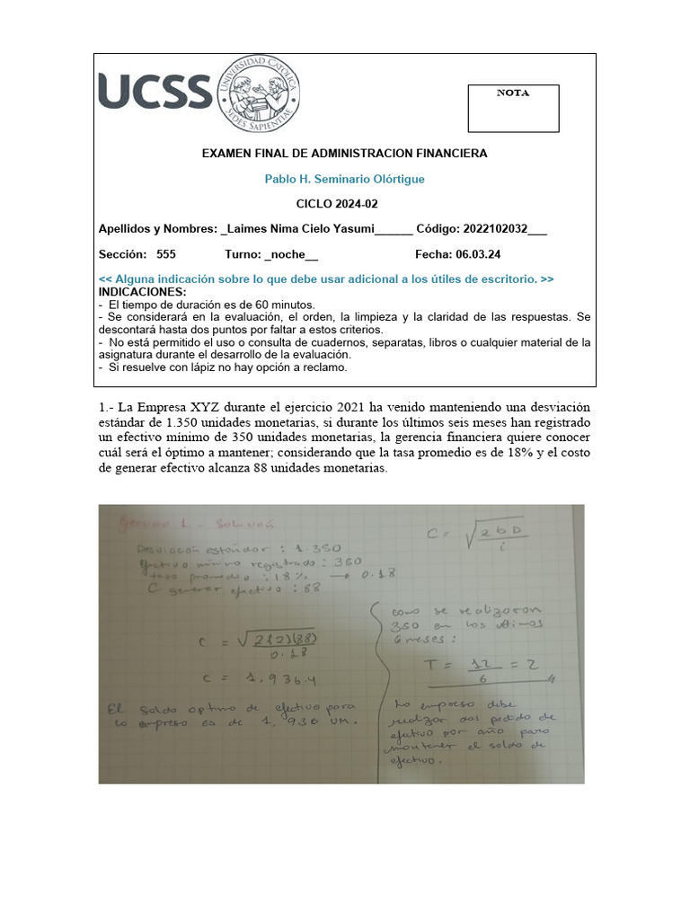 Examen Final de Administración Financiera | PDF | Economias