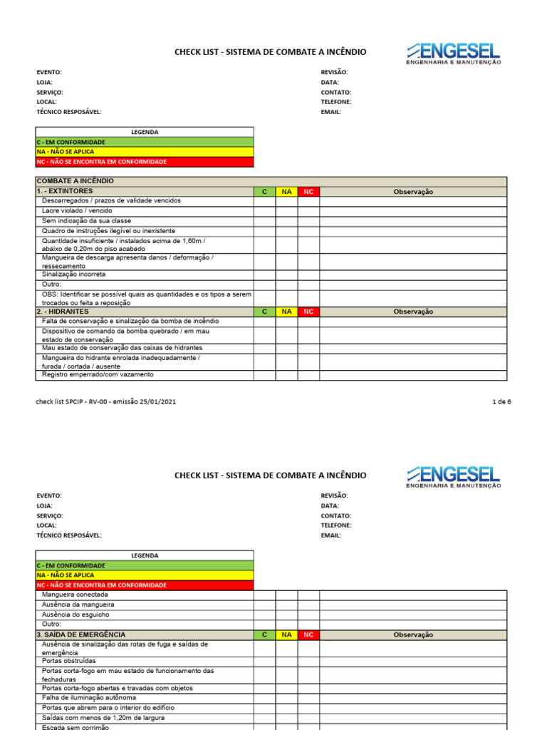 Checklist de Conformidade em Combate a Incêndio | PDF | Bomba