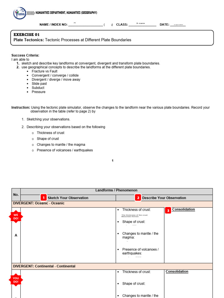 Exercise 01 Plate Tectonics Tectonic Processes At Different Plate