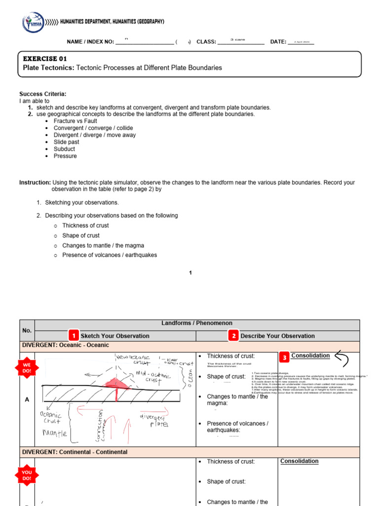 Exercise 01 Plate Tectonics Tectonic Processes At Different Plate