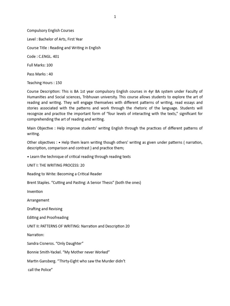 BA 1st Year English Course Overview | PDF | Mind | Democracy